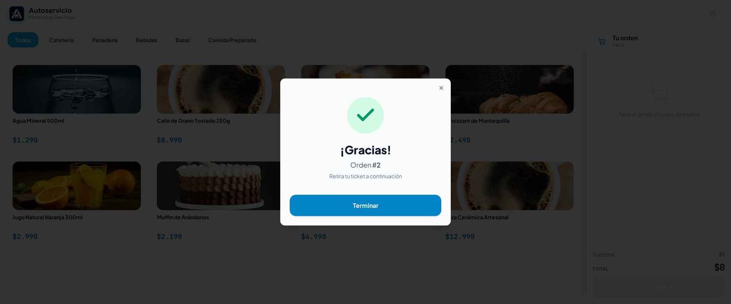 ¡Gracias! Orden #2 y ticket impreso